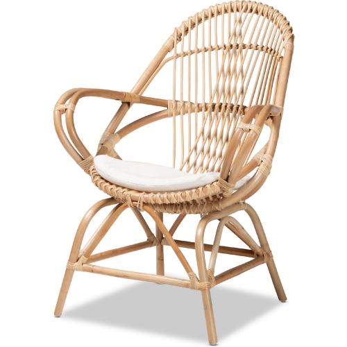 Jayden Accent Chair in Natural Finish Rattan & White Fabric