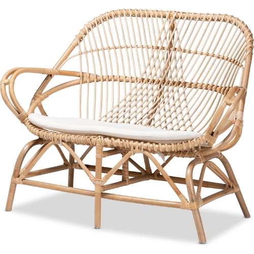 Jayden Loveseat in Natural Finish Rattan & White Fabric