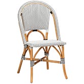 Genica Bistro Dining Chair in Natural Brown Rattan w/ Black & White Poly