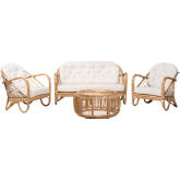 Aliane 4 Piece Loveseat Set in Rattan & White Fabric