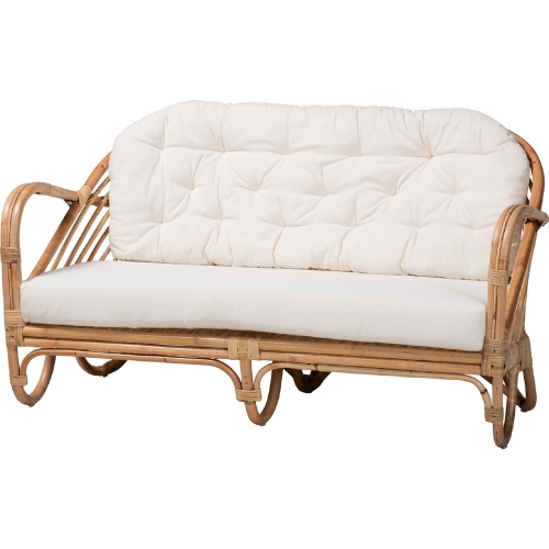 Aliane Loveseat in Rattan & White Fabric