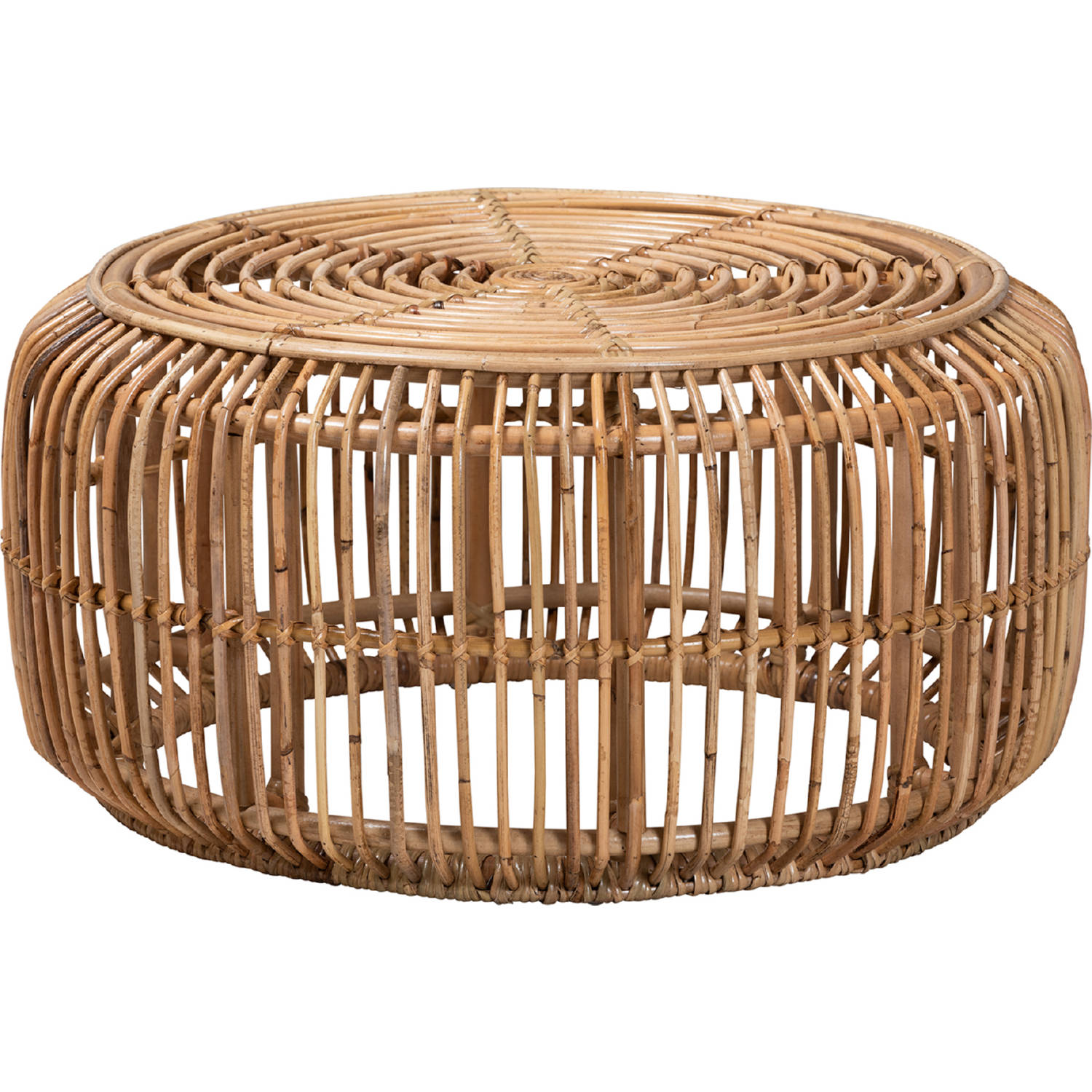 Aliane Round Coffee Table in Natural Brown Rattan by Baxton Studio