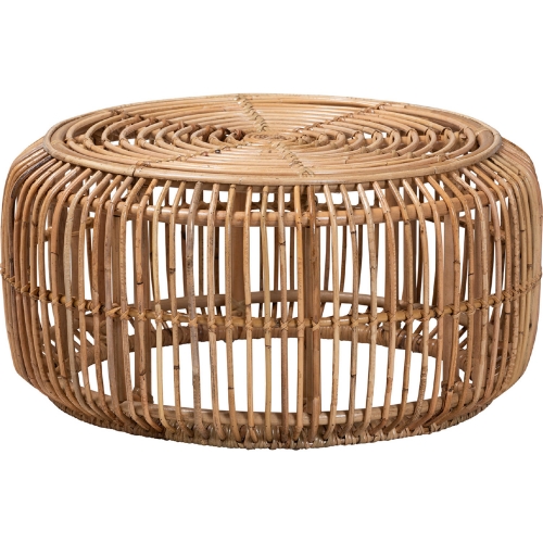 Aliane Round Coffee Table in Natural Brown Rattan