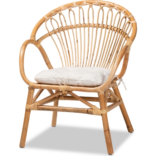 Benicia Dining Chair in Natural Brown Rattan & White Fabric