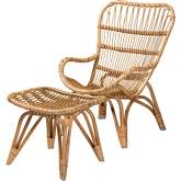 Earvin Accent Arm Chair & Ottoman Set in Natural Brown Rattan