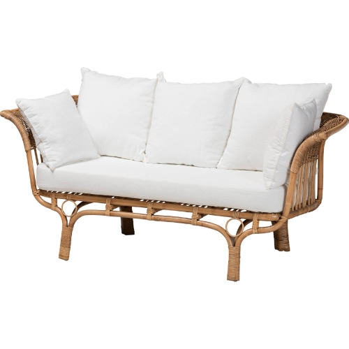 Edana Sofa in Natural Rattan & White Fabric Cushions