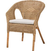 Abbey Dining Arm Chair in Antique Natural Brown Rattan & White Fabric