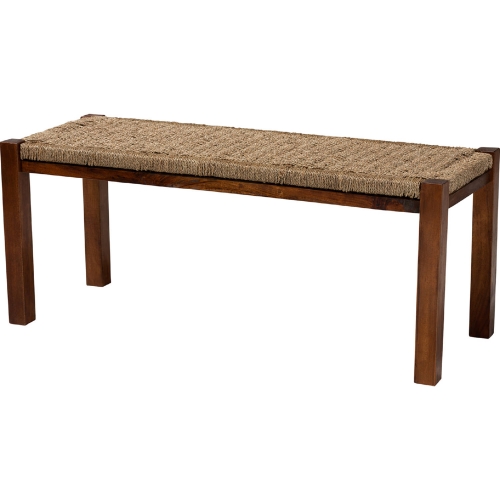 Hermes Bench in Natural Seagrass & Mahogany Wood