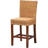 Racquel Counter Stool in Natural Rattan & Mahogany Wood