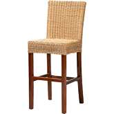 Racquel Bar Stool in Natural Rattan & Mahogany Wood