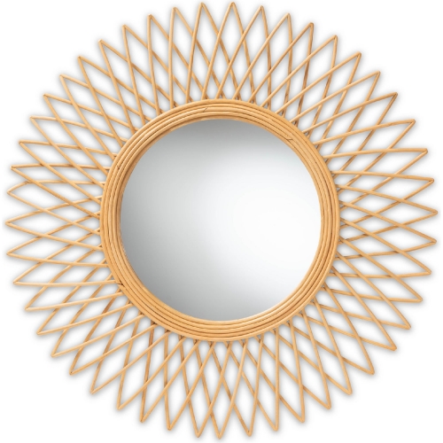 Vera Round Sunburst Wall Mirror in Natural Brown Rattan