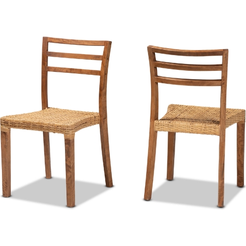 Arthur Dining Chair in Walnut Finish Wood & Rattan (et of 2)