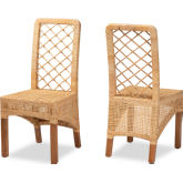 Moscow Dining Chair in Walnut Finish Wood & Natural Rattan (Set of 2)