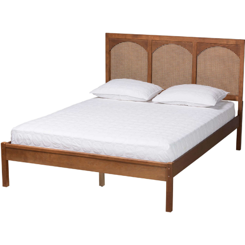 Blossom Queen Platform Bed in Ash Walnut Finish Wood & Rattan