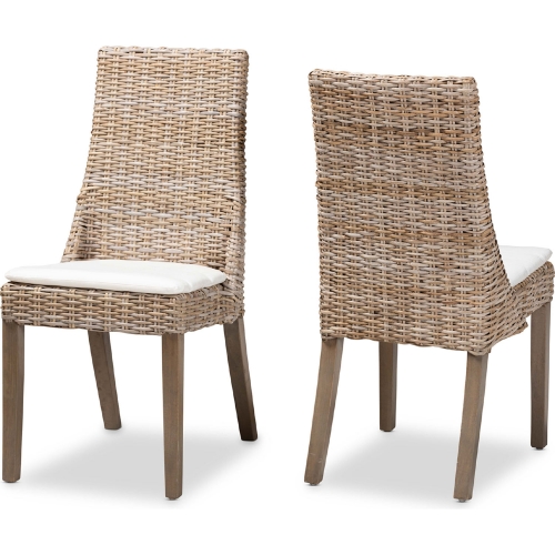 Toby Dining Chair in Grey Rattan in White Fabric (Set of 2)