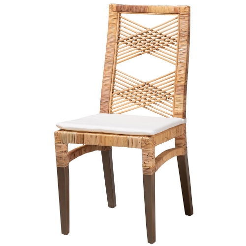 Poltak Dining Chair in Natural Brown Rattan & White Fabric