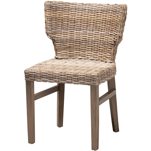 Enver Dining Chair in Grey Wash Rattan & Brown Wood