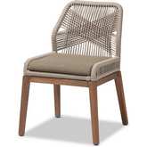 Jennifer Dining Chair in Grey Woven Rope, Fabric & Mahogany