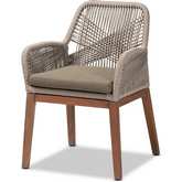 Jennifer Dining Arm Chair in Grey Woven Rope, Fabric & Mahogany