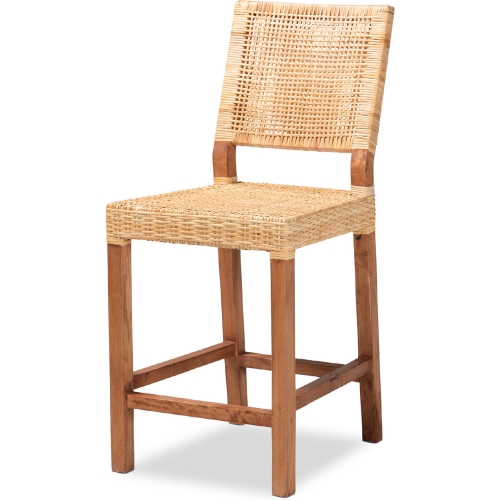 Lesia Counter Stool in Natural Rattan & Walnut Brown Finish Wood