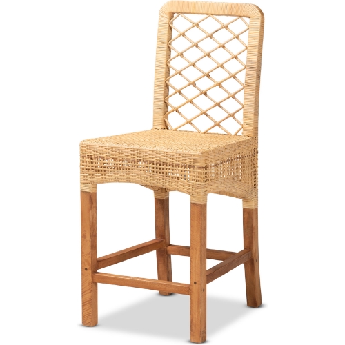 Moscow Counter Stool in Natural Rattan & Walnut Brown Finish Wood