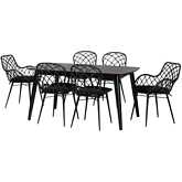 Aniceta 7 Piece Dining Set in Black Finish Wood & Rattan