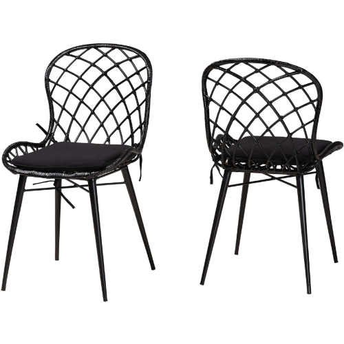 Sabelle Dining Chair in Black Finish Rattan & Metal (Set of 2)