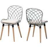 Sabelle Dining Chair in Light Blue Rattan, Natural Teak & White Fabric (Set of 2)