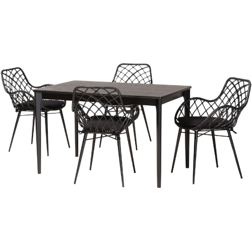 Ballerina 5 Piece Dining Set in Black Finish Wood & Rattan