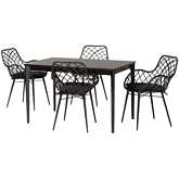 Ballerina 5 Piece Dining Set in Black Finish Wood & Rattan