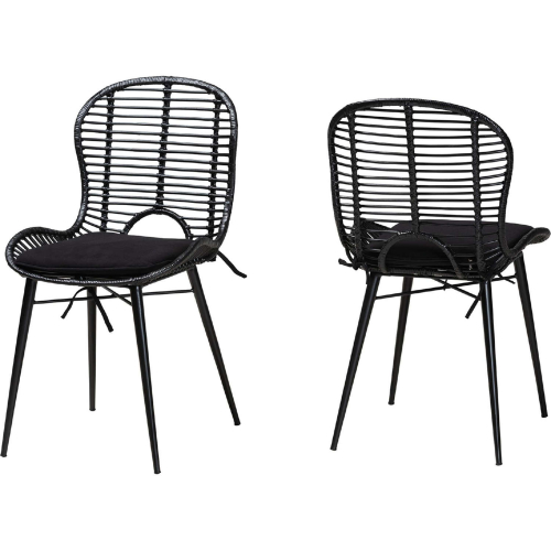 Brenna Dining Chair in Black Finish Rattan & Metal (Set of 2)