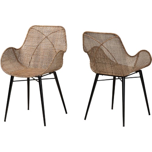 Ballerina Dining Chair in Grey Washed Rattan & Black Metal (Set of 2)