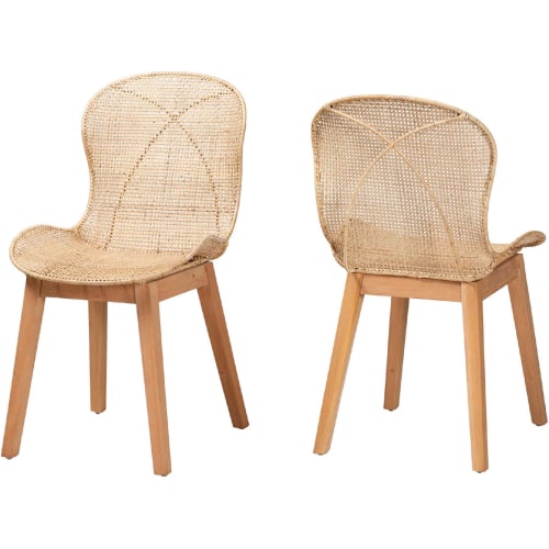 Sabelle Dining Chair in Natural Brown Mahogany & Rattan (Set of 2)