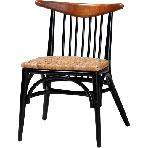 Parthenia Dining Chair Black, Walnut Brown Finish Mahogany & Rattan