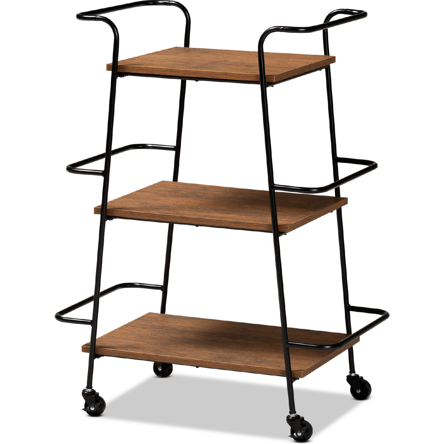 Baxton SR192046 Rustic Brown Black Cart Small Bernard 3 Tier