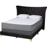 Easton Queen Panel Bed in Faux Crystal Tufted Black Velvet & Gold Metal