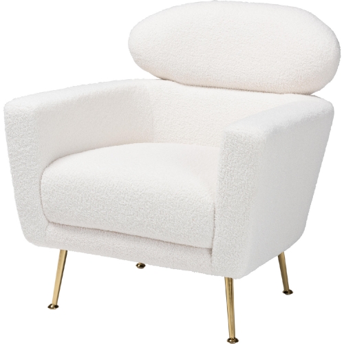 Fantasia Accent Arm Chair in Ivory Boucle Fabric & Gold Metal