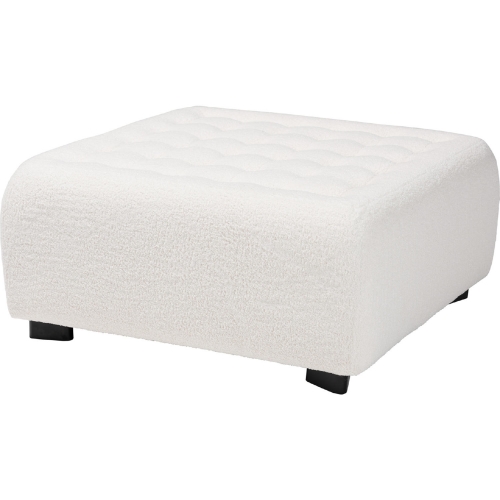 Athena Square Ottoman in Tufted Ivory Boucle Fabric & Black Wood