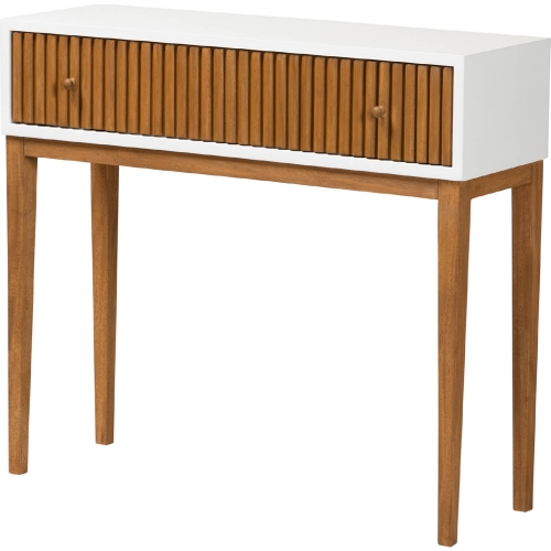 Odile 1 Drawer Console Table in Natural Brown & White Wood