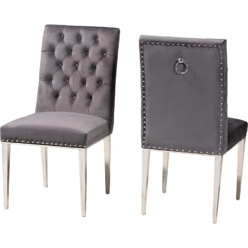 Caspera Dining Chair in Tufted Grey Velvet & Silver Metal (Set of 2)