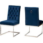 Sherine Dining Chair in Tufted Navy Blue Velvet & Silver Metal (Set of 2)