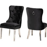 Honora Dining Chair in Tufted Black Velvet & Silver Metal (Set of 2)