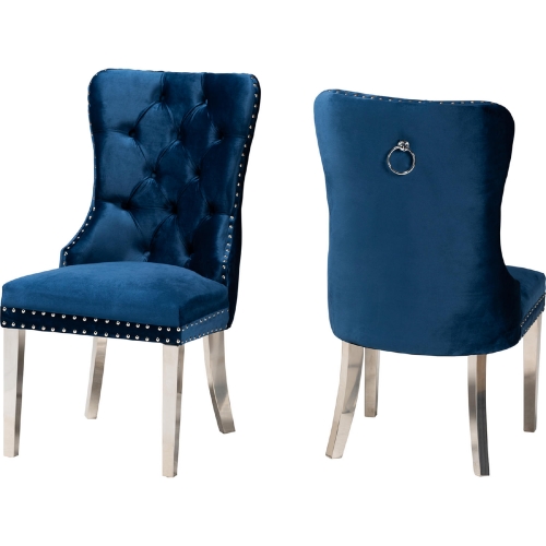 Honora Dining Chair in Tufted Navy Blue Velvet & Silver Metal (Set of 2)