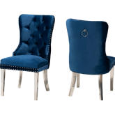 Honora Dining Chair in Tufted Navy Blue Velvet & Silver Metal (Set of 2)