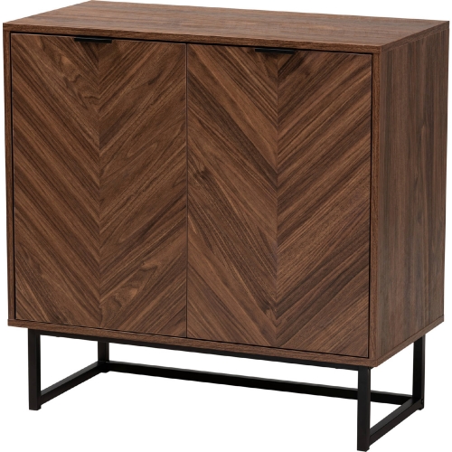 Sadia Storage Cabinet in Walnut Brown Finish Wood & Black Metal