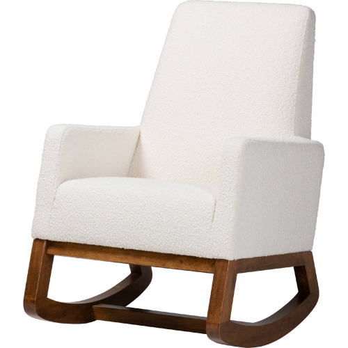 Yashiya Rocking Chair in Off White Boucle & Walnut Finish Wood