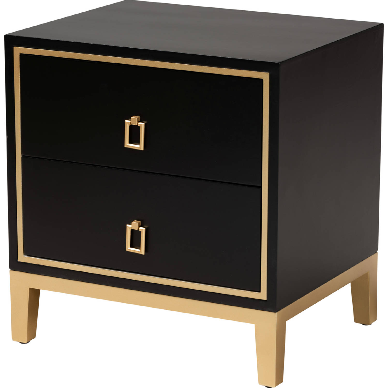 Dark Wood & Gold Double Drawer Desk