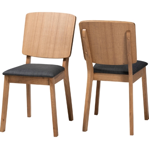 Denmark Dining Chair in French Oak Brown Wood & Dark Grey Fabric (Set of 2)