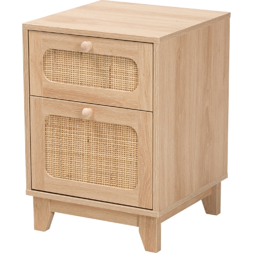 Elsbeth 1 Drawer End Table in Light Brown Finish Wood & Natural Rattan