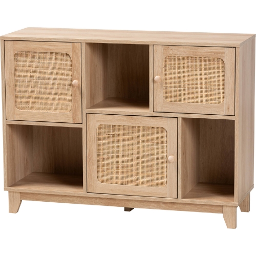 Elsbeth 3 Door Sideboard in Light Brown Finish Wood & Natural Rattan